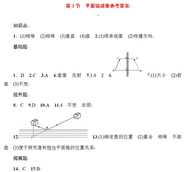 初二物理光和平面镜专项训练