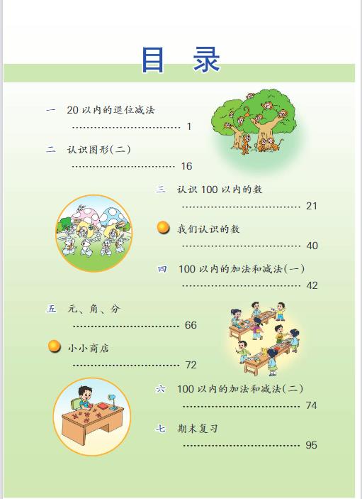 苏教版小学一年级下册数学电子课本