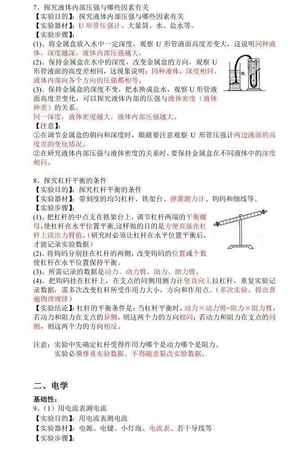 初中物理必会实验方法与初中物理必考的15个实验